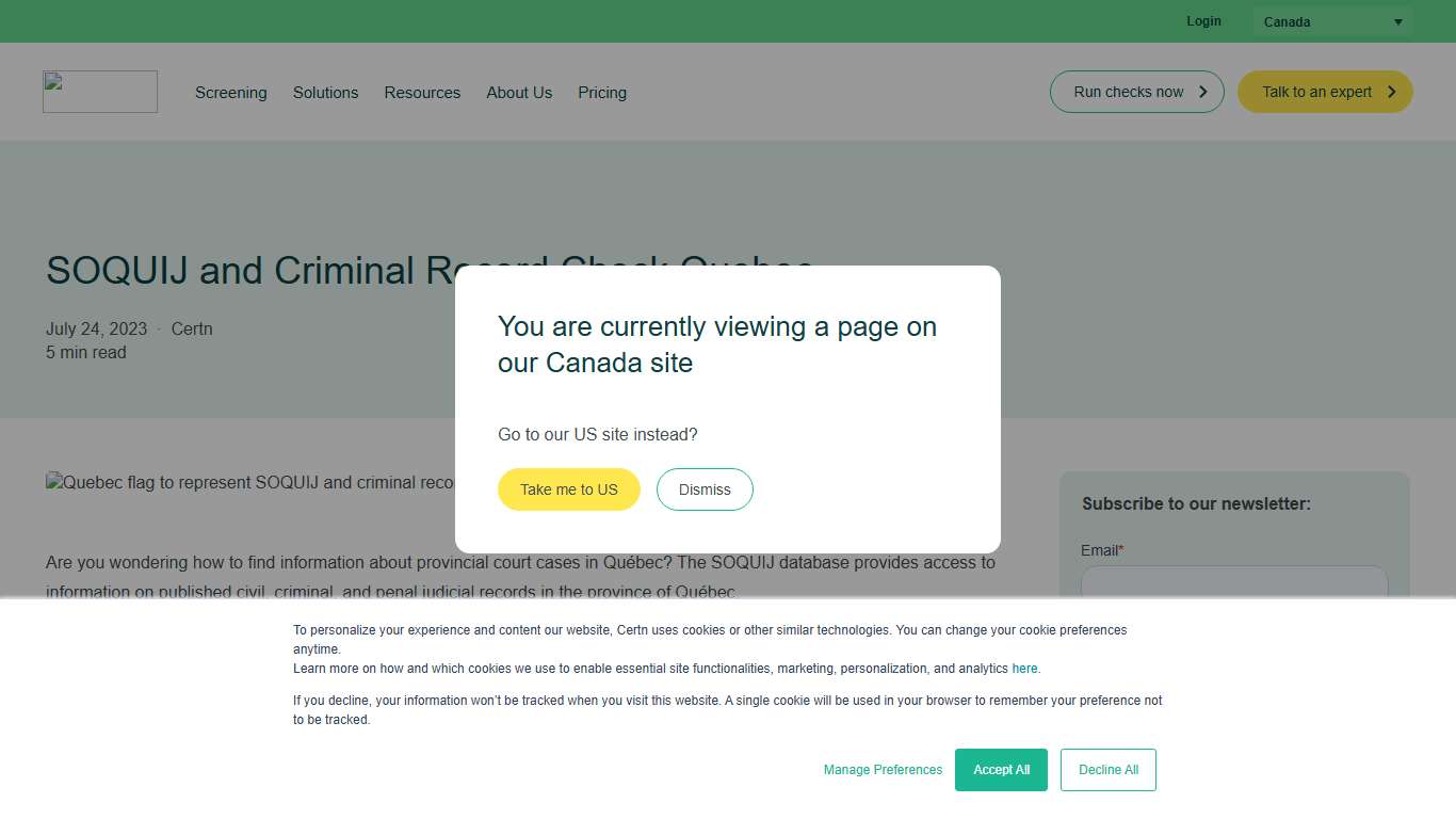 SOQUIJ Criminal Record Check Quebec Certn