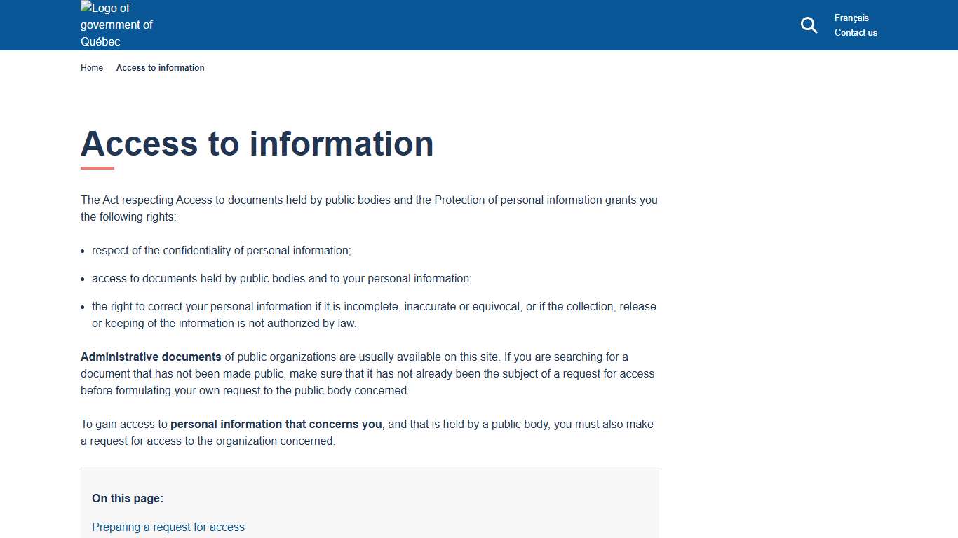 Access to information Gouvernement du Québec