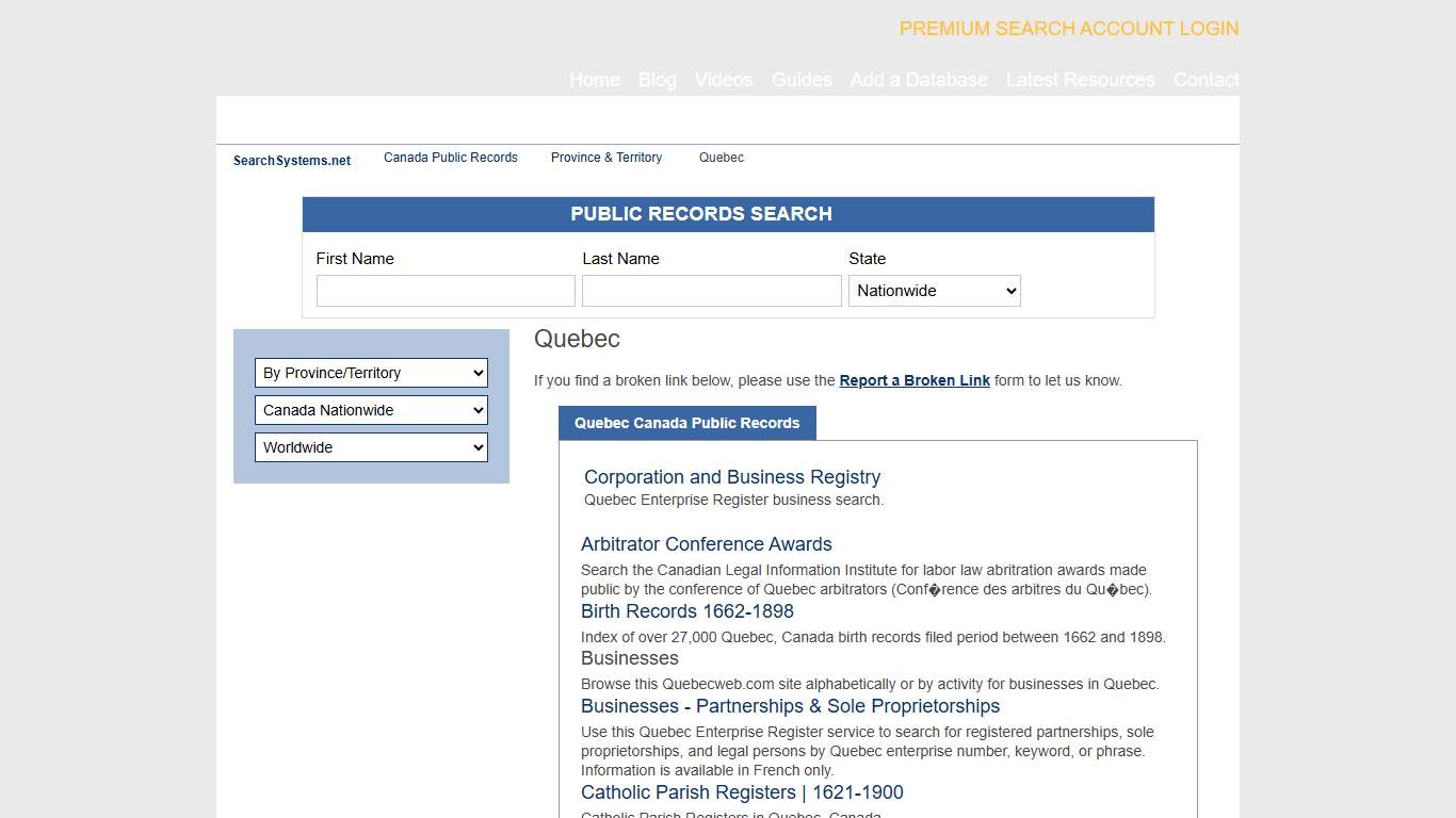Quebec Canada Public Records